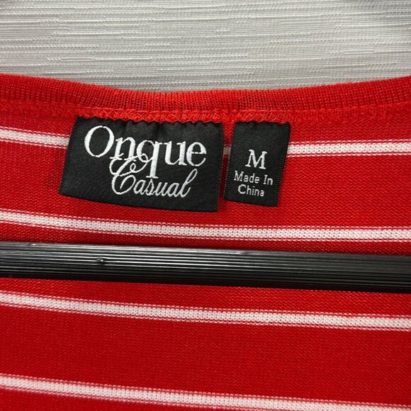 Onque Casual Sweater Womens Medium Ugly Christmas Xmas Red Stripe Elk Embellish - Picture 3 of 7